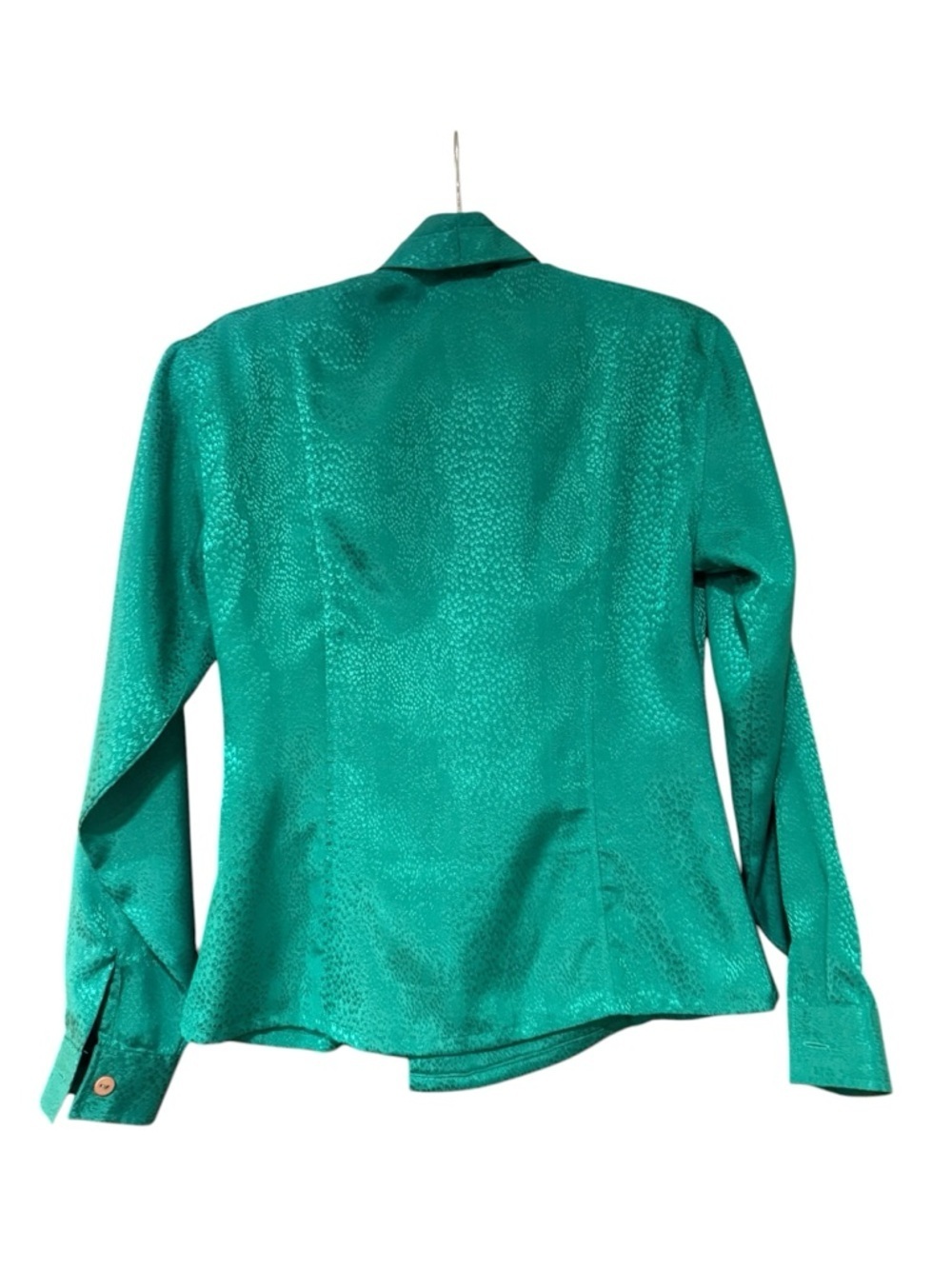 Vintage Emerald Satin Wrap Blouse 90s Textured Jacquard Top S/M - Picture 3 of 9